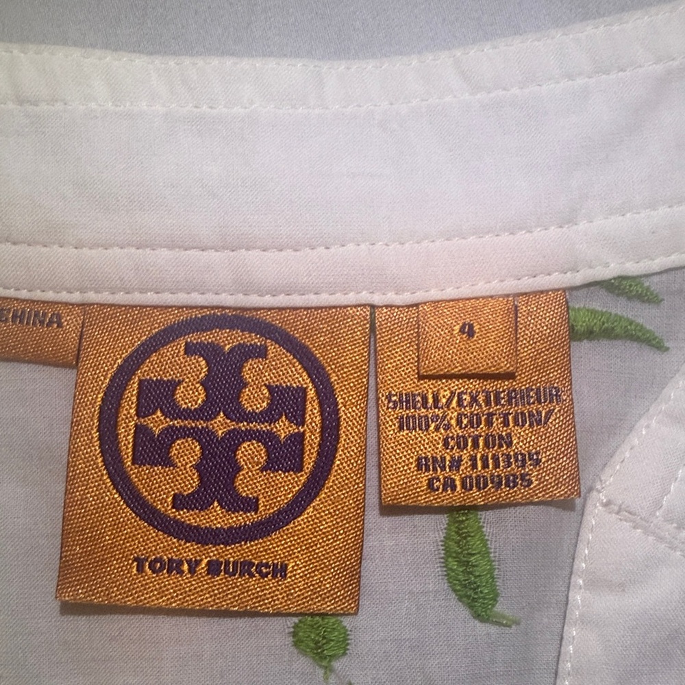 Tory Burch White Tunic with Green Palm Print - Picture 3 of 5